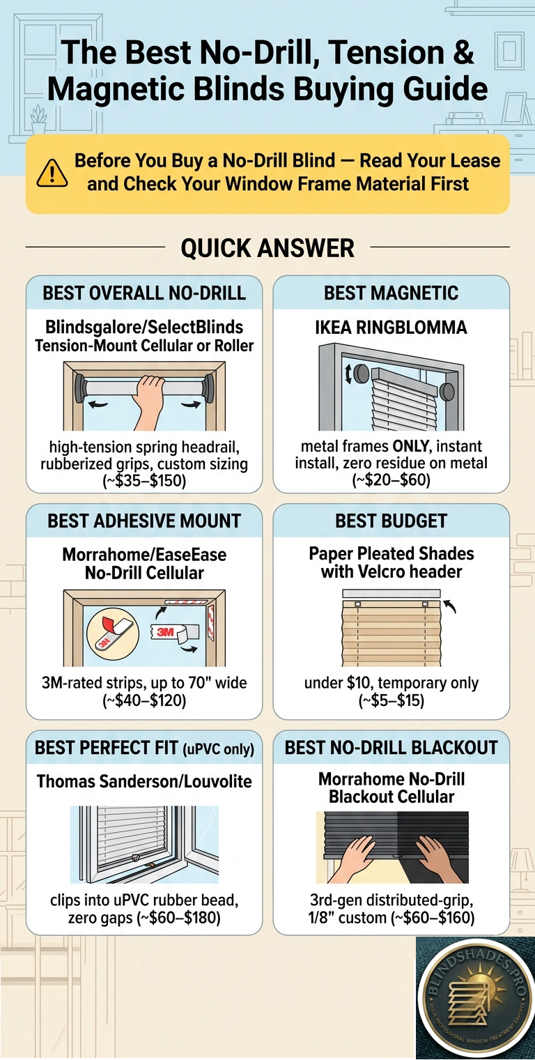 The Best No Drill Tension & Magnetic Blinds