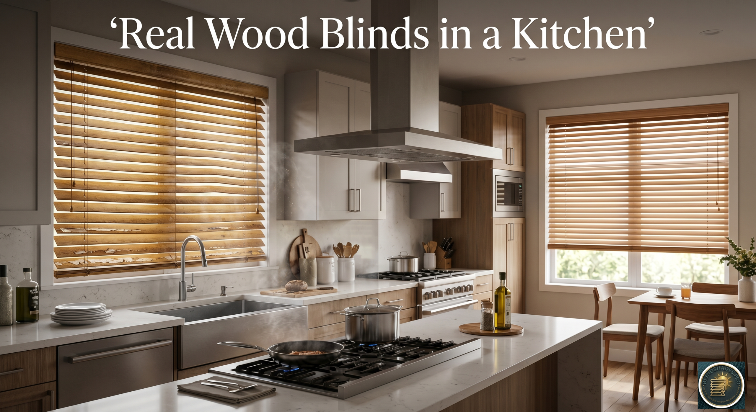 Real Wood Blinds in a Kitchen