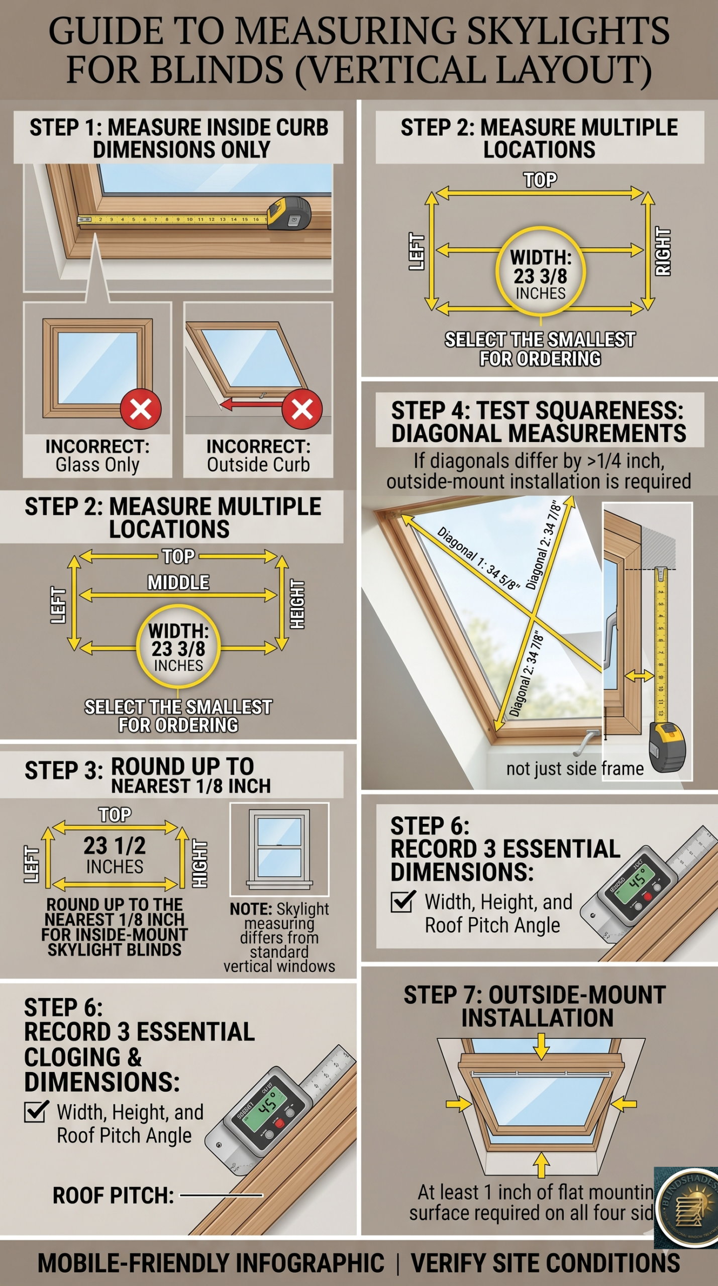 how to measure skylight blinds
