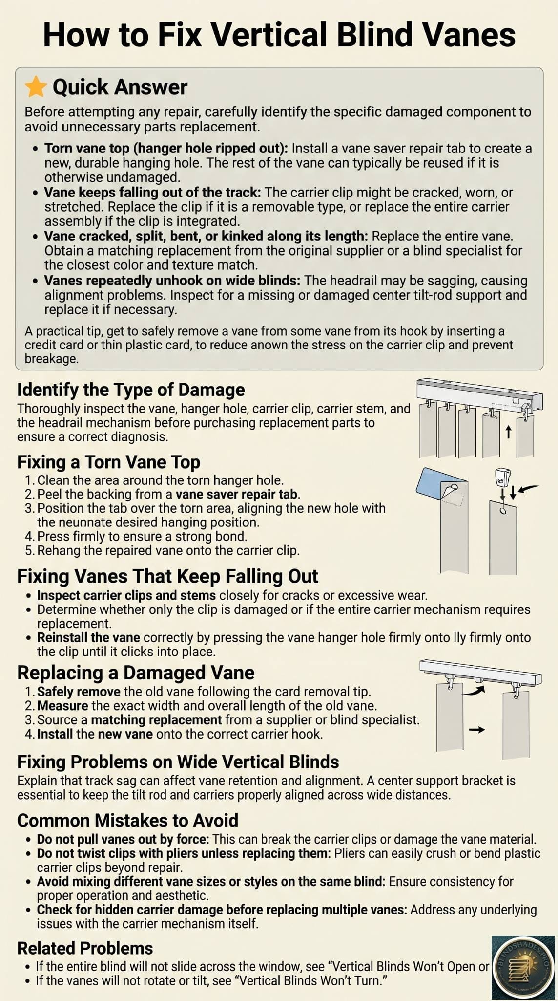 How to Fix Vertical Blind Vanes That Keep Falling, Tearing, or Breaking