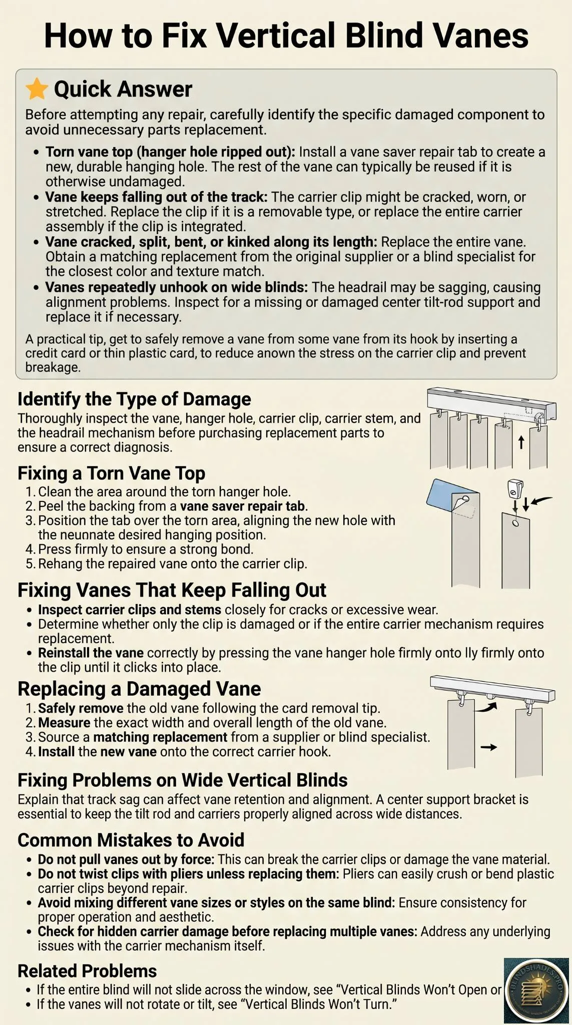 How to Fix Vertical Blind Vanes That Keep Falling, Tearing, or Breaking