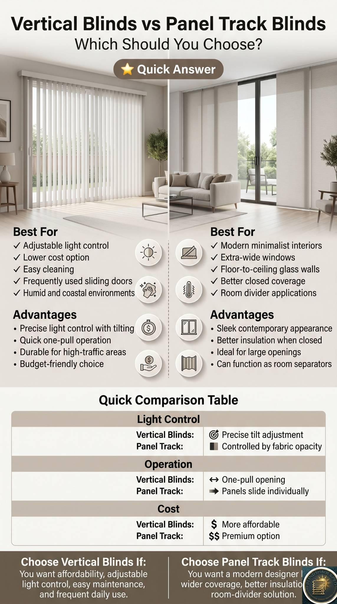 Vertical Blinds vs Panel Track Blinds: Which Is Better