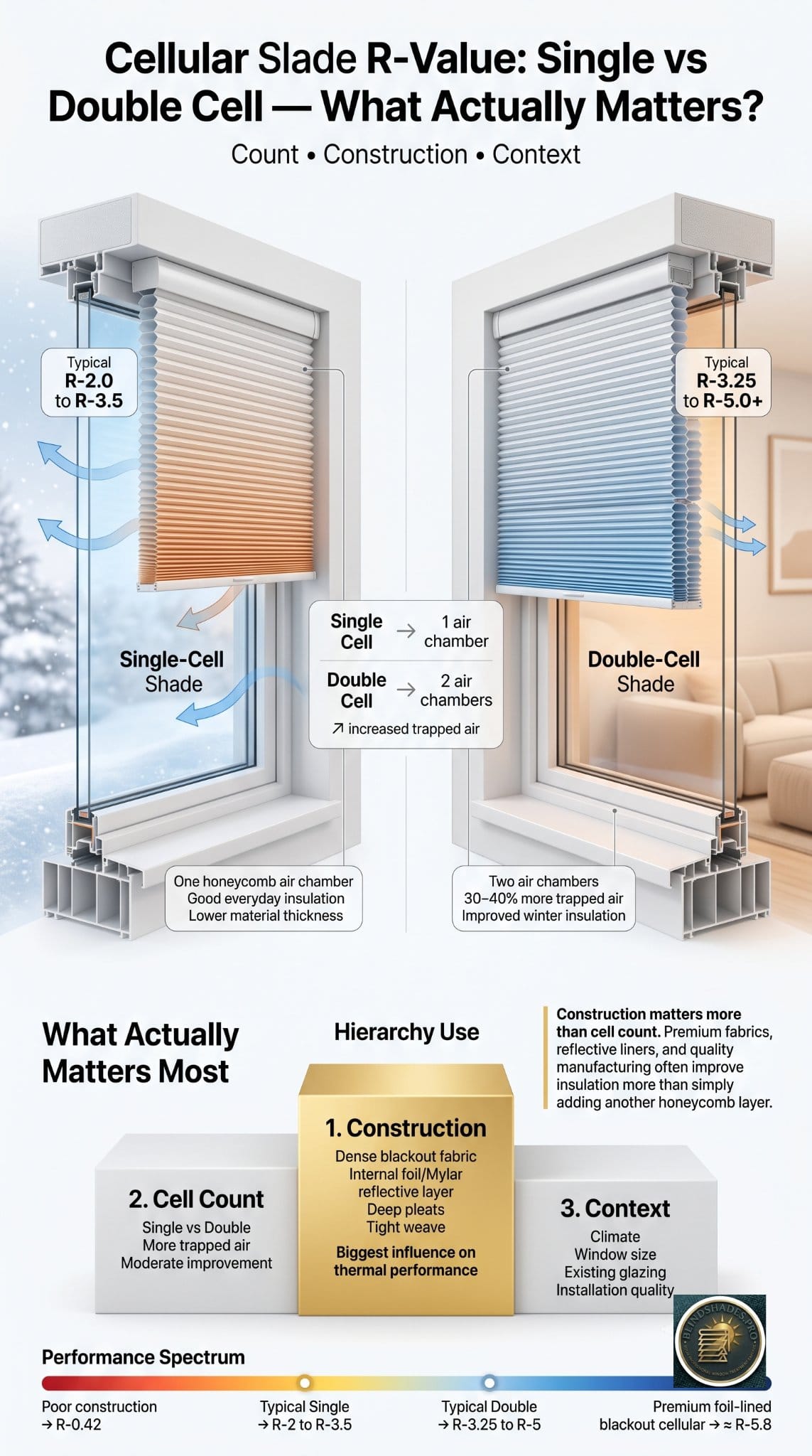 Cellular Shade R-Value: Single vs Double Cell, Decided