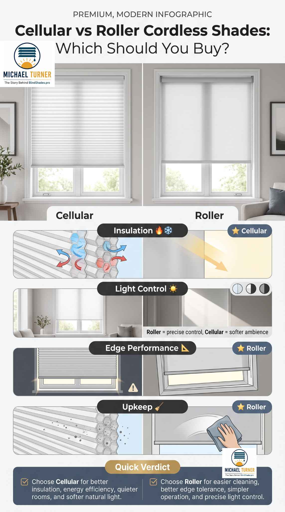 Cellular vs Roller Cordless Shades: The Four Divides