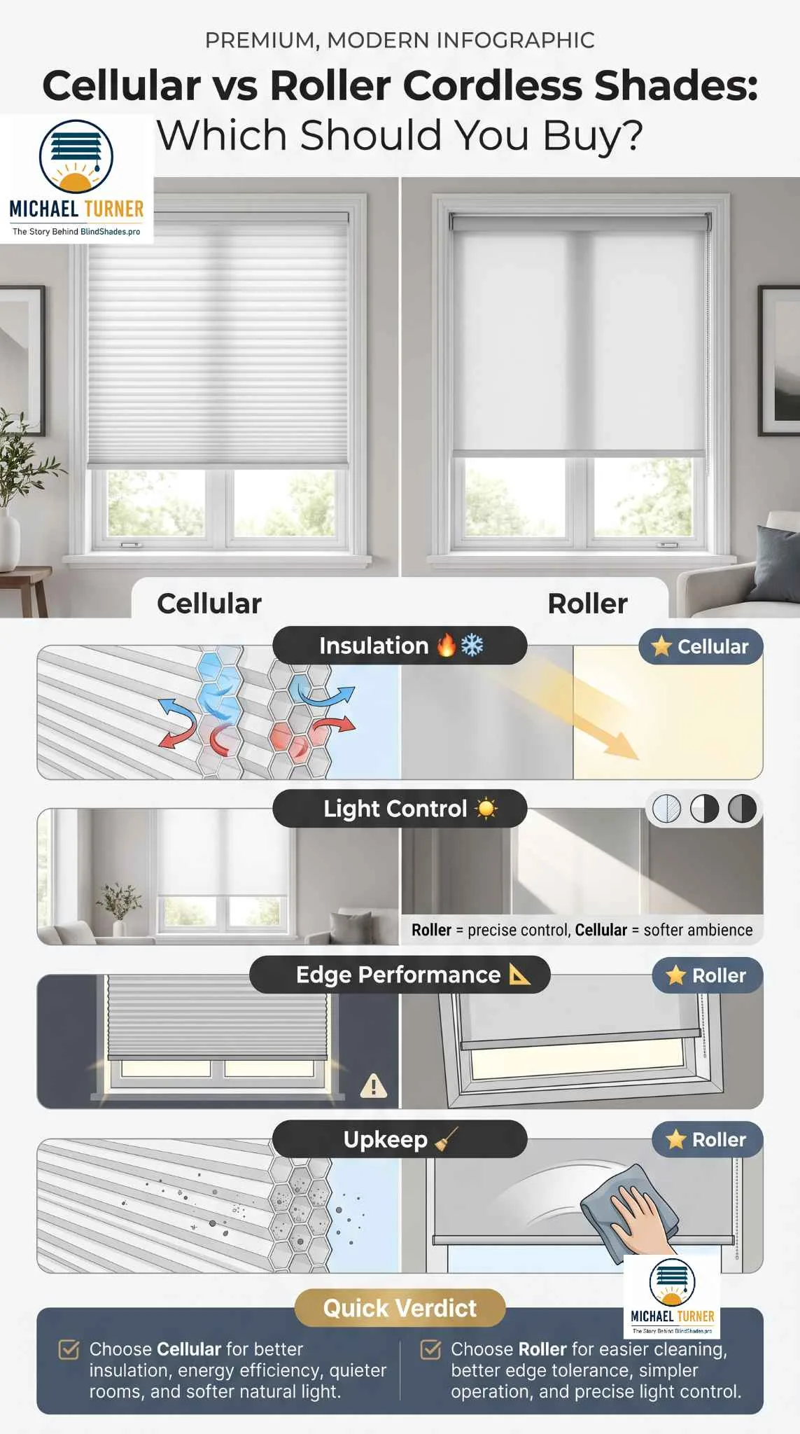 Cellular vs Roller Cordless Shades: The Four Divides