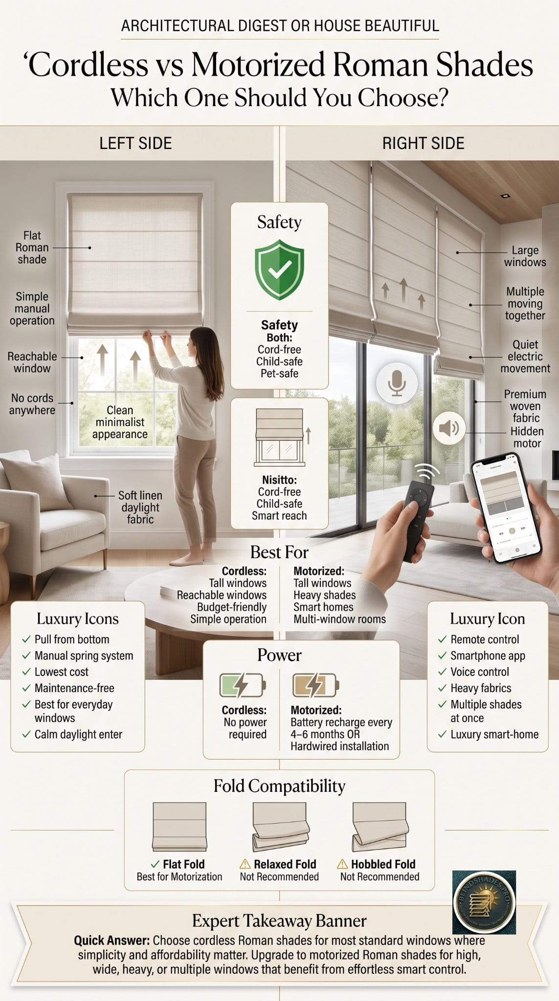 Cordless vs Motorized Roman Shades: Which Lift Is Worth It