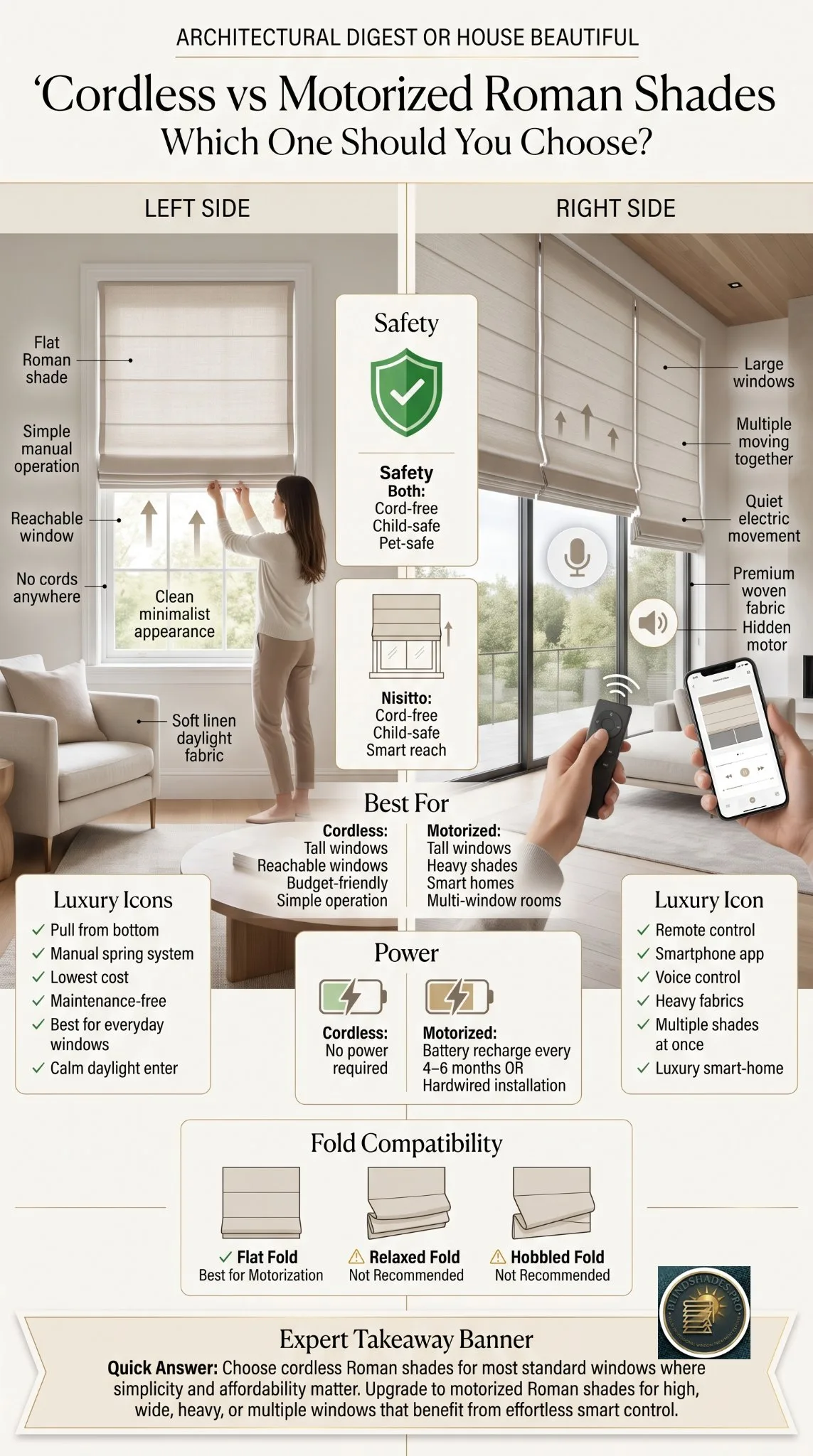 Cordless vs Motorized Roman Shades: Which Lift Is Worth It