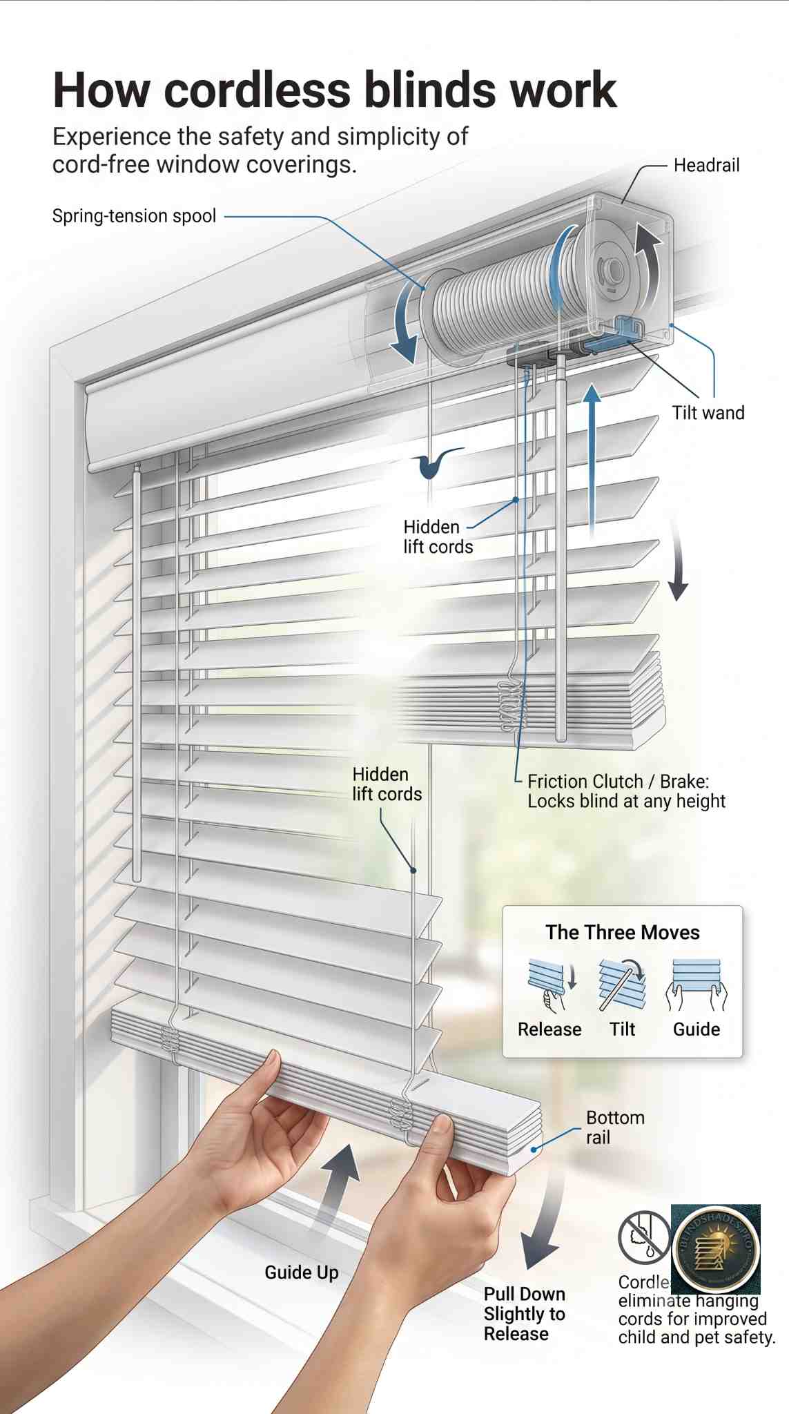 How Do Cordless Blinds Work? The Three Moves
