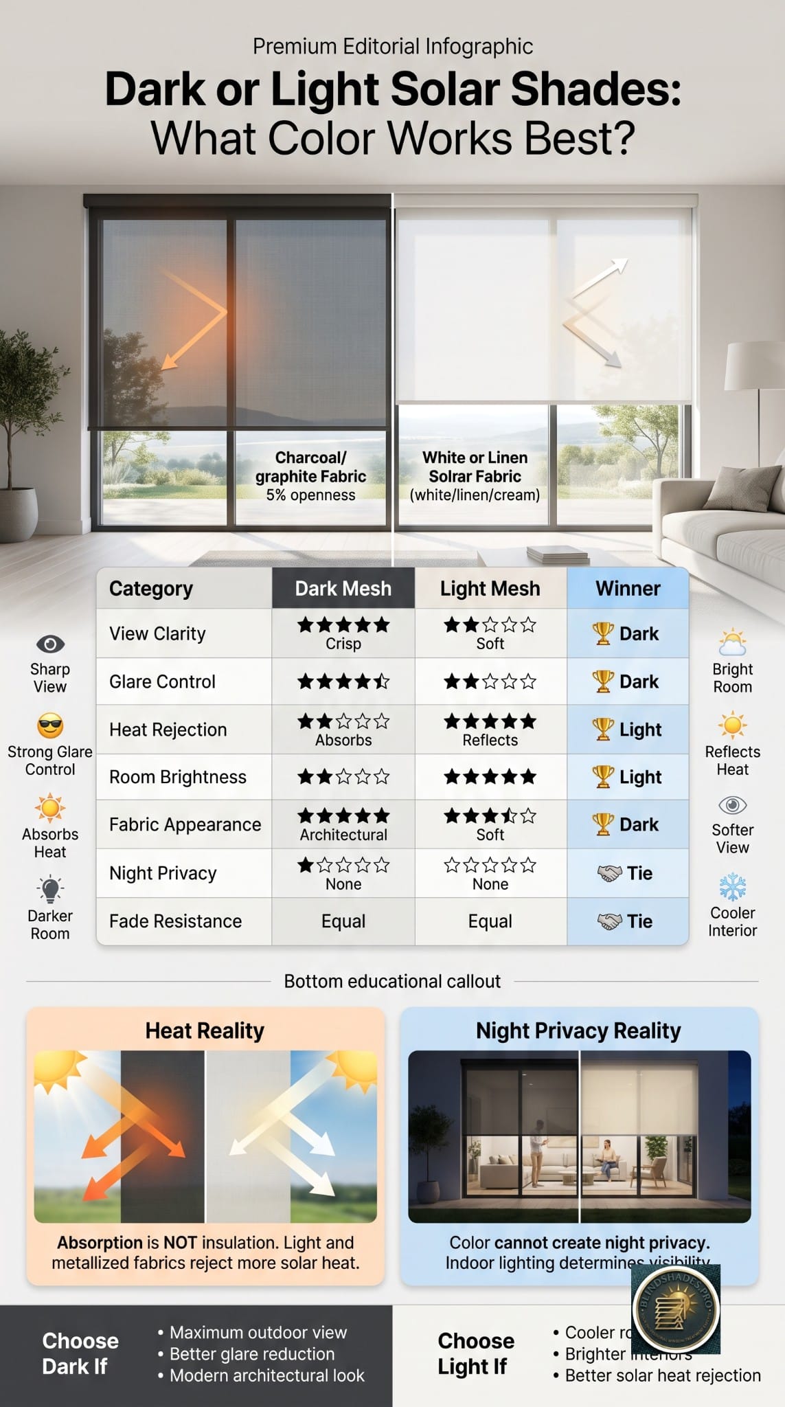 How to Choose Solar Shade Color: Dark vs Light, Decided