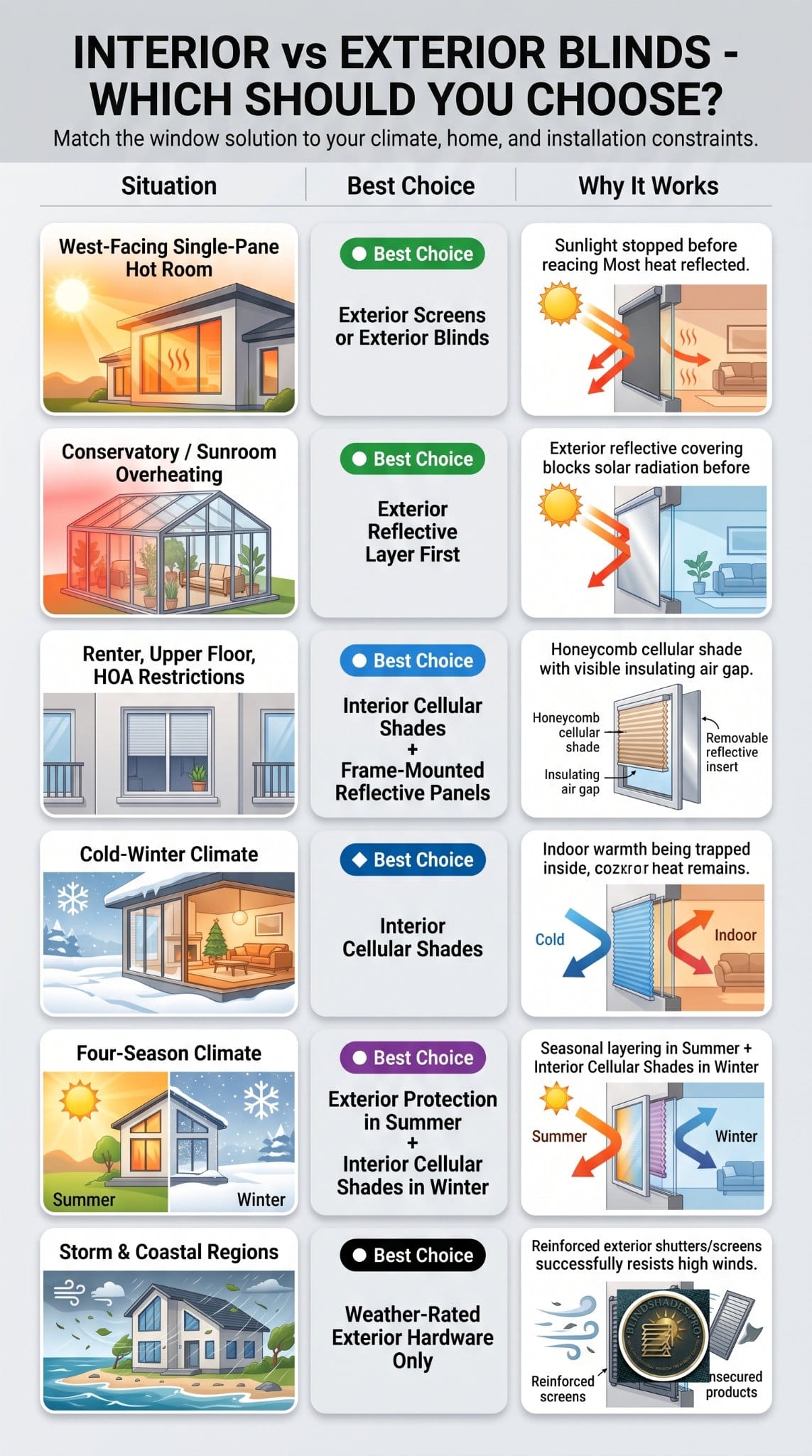 Interior vs Exterior Blinds for Heat