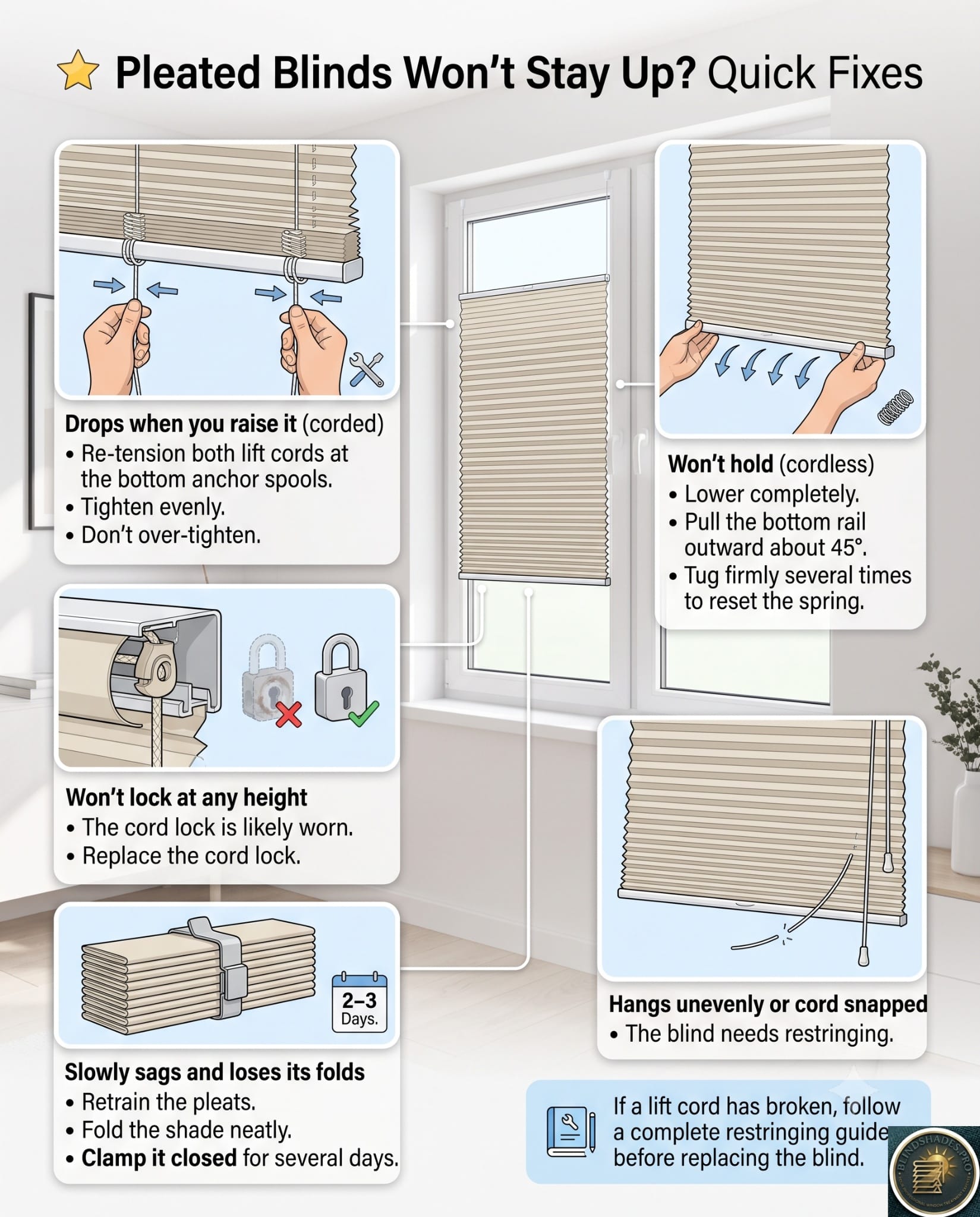 Pleated Blinds Won’t Stay Up? How to Fix It