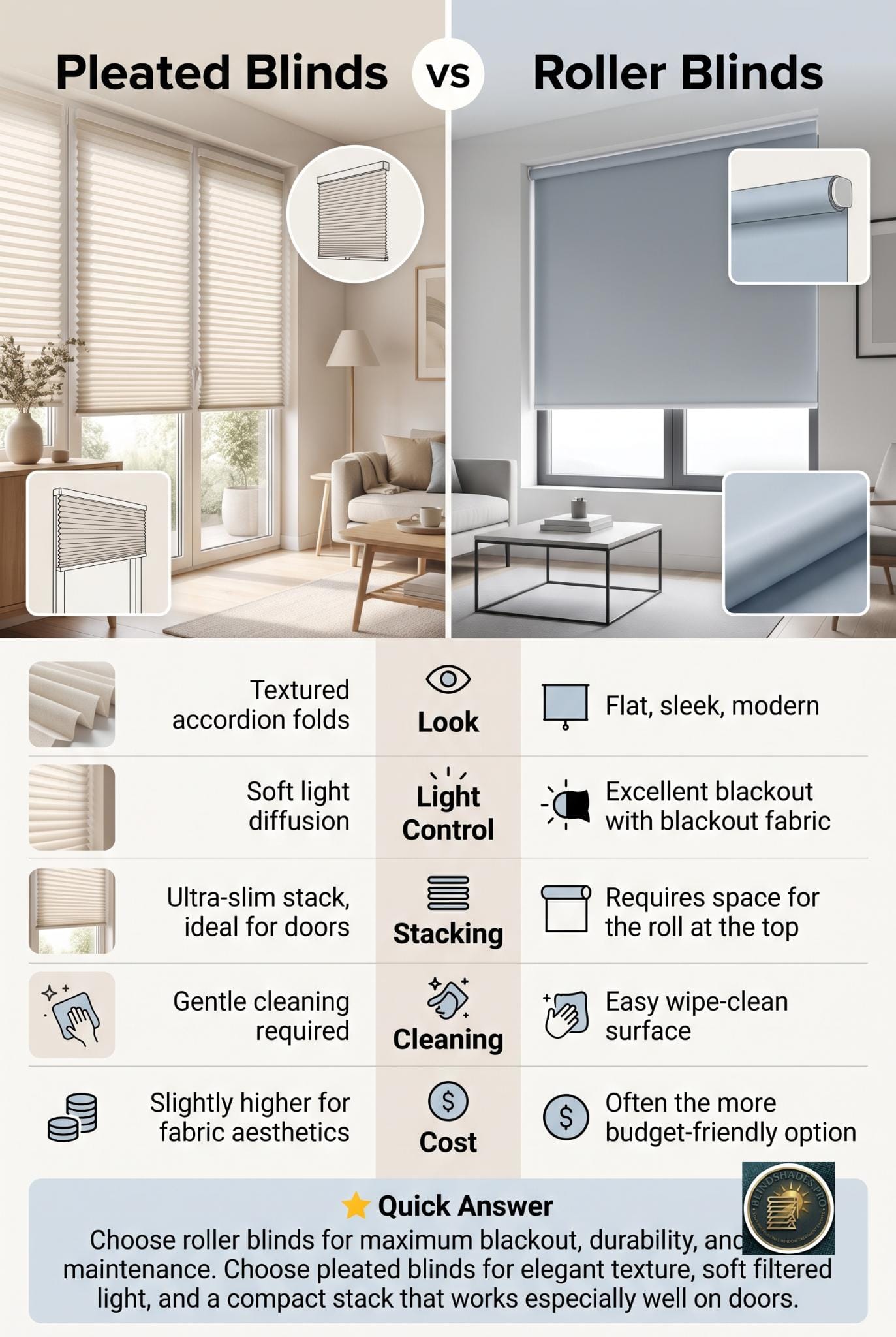 Pleated Blinds vs Roller Blinds