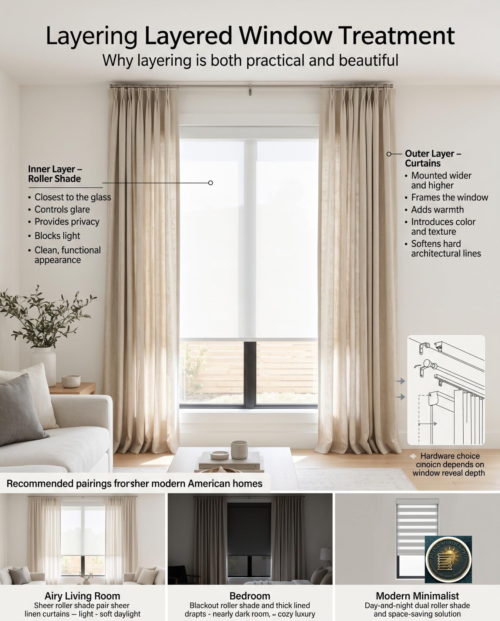 Roller Shades Layered With Curtains: How to Do It Right