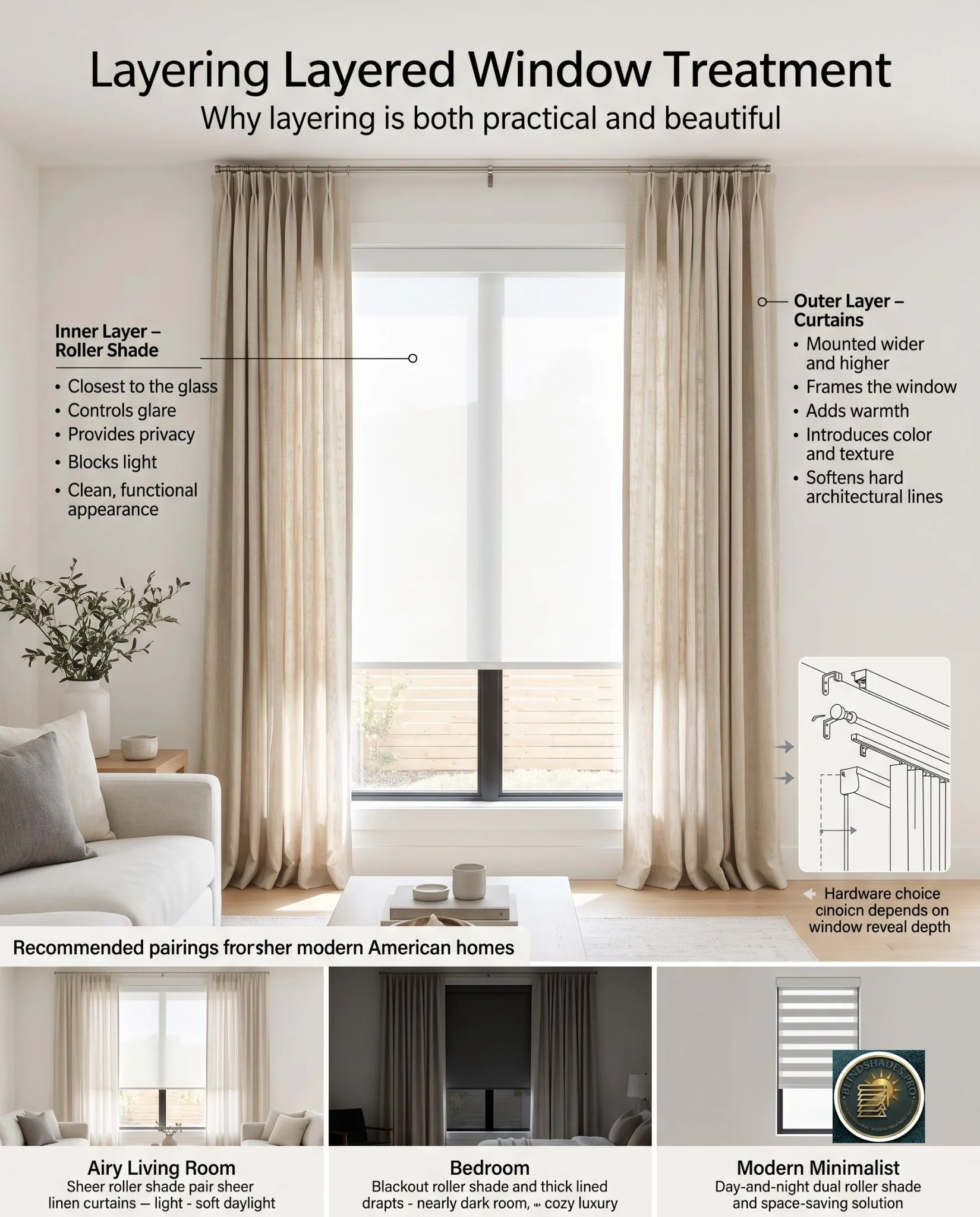 Roller Shades Layered With Curtains: How to Do It Right