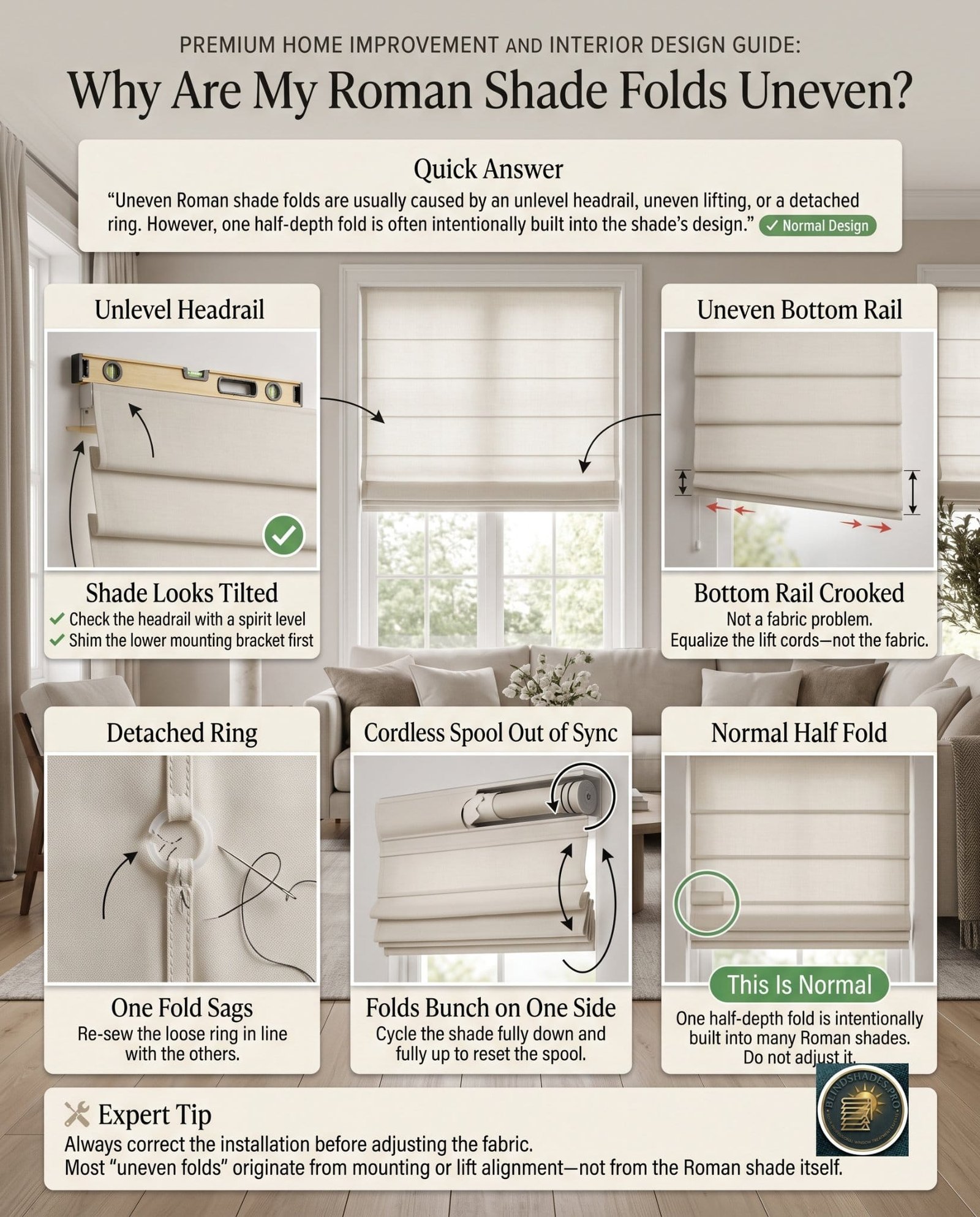 Uneven Roman Shade Folds: How to Fix Them in 5 Steps