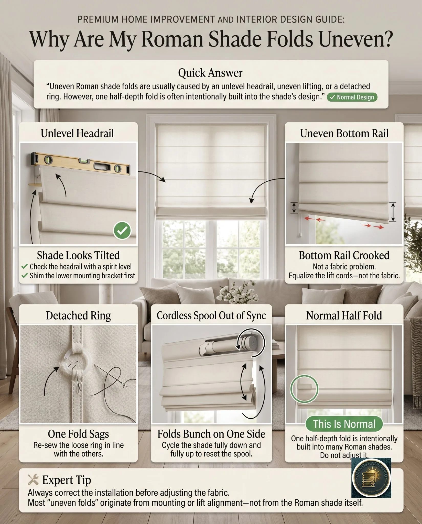 Uneven Roman Shade Folds: How to Fix Them in 5 Steps